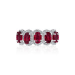 Oval Ruby & Round Diamond Halo Eternity Band