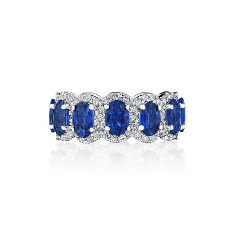 Oval Sapphire & Round Diamond Halo Eternity Band