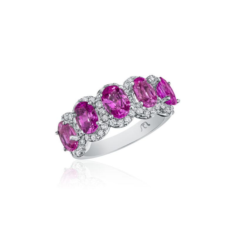 Oval Pink Sapphire & Round Diamond Band