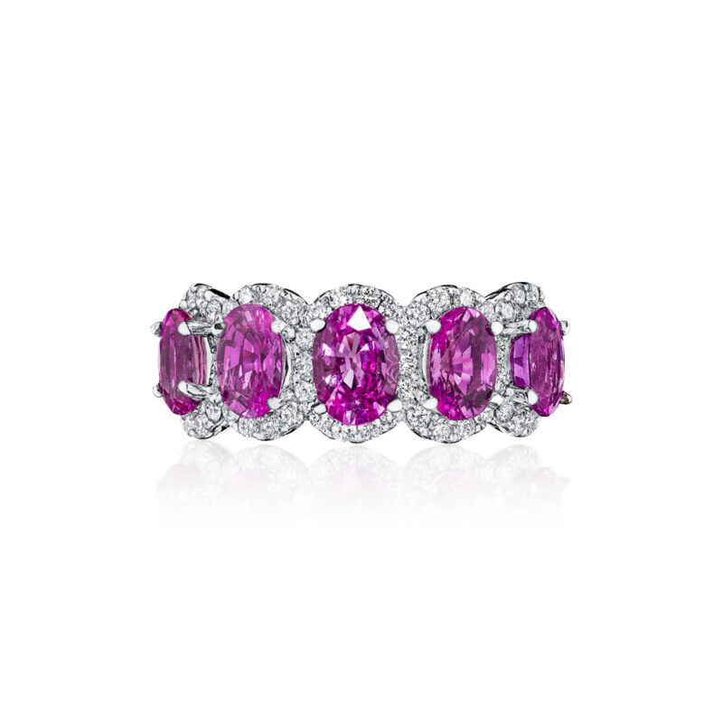 Oval Pink Sapphire & Round Diamond Band