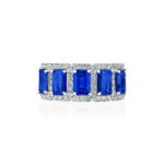 Emerald Cut Sapphire & Round Diamond Halo Band