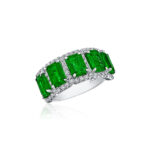 Emerald Cut Emerald & Round Diamond Halo Band