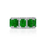 Emerald Cut Emerald & Round Diamond Halo Band