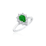 Pear Shape Emerald & Round Diamond Halo Ring