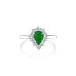 Pear Shape Emerald & Round Diamond Halo Ring