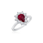 Pear Shape Ruby & Round Diamond Halo Ring