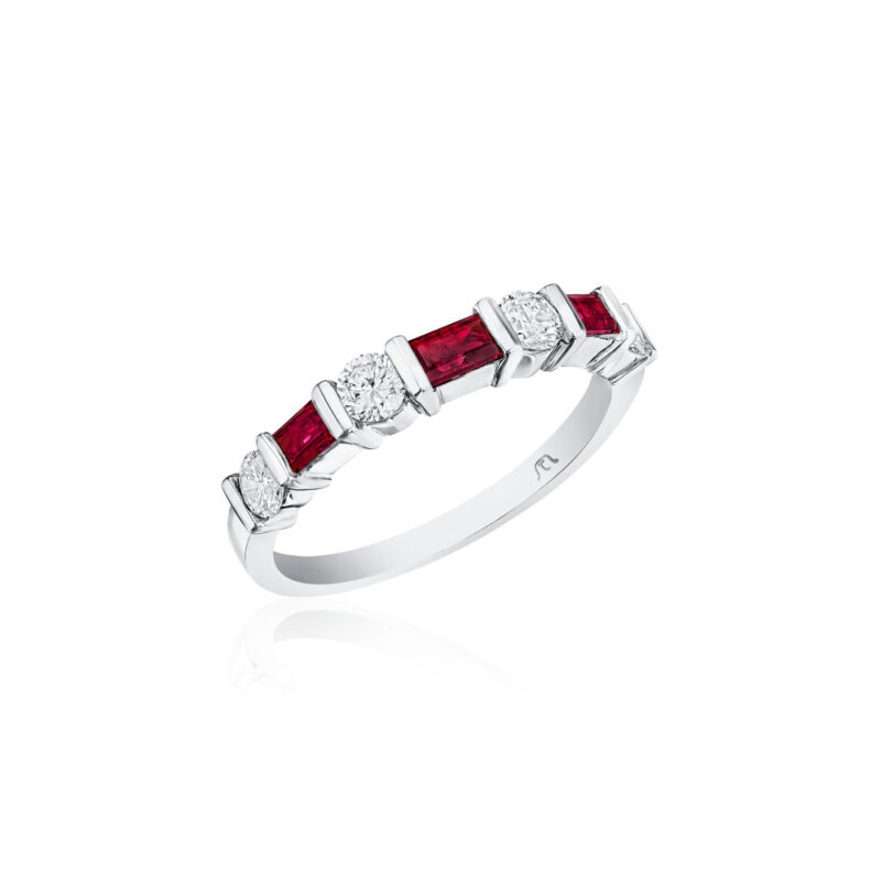 Round Diamond & Ruby Baguette Band