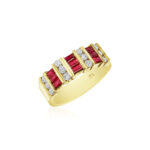 Round Diamond & Ruby Baguette 3 Row Band