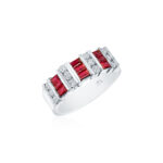 Round Diamond & Ruby Baguette 3 Row Band