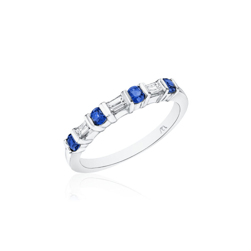 Round Sapphire & Baguette Diamond Band