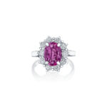 Oval Pink Sapphire & Round Diamond Halo Ring