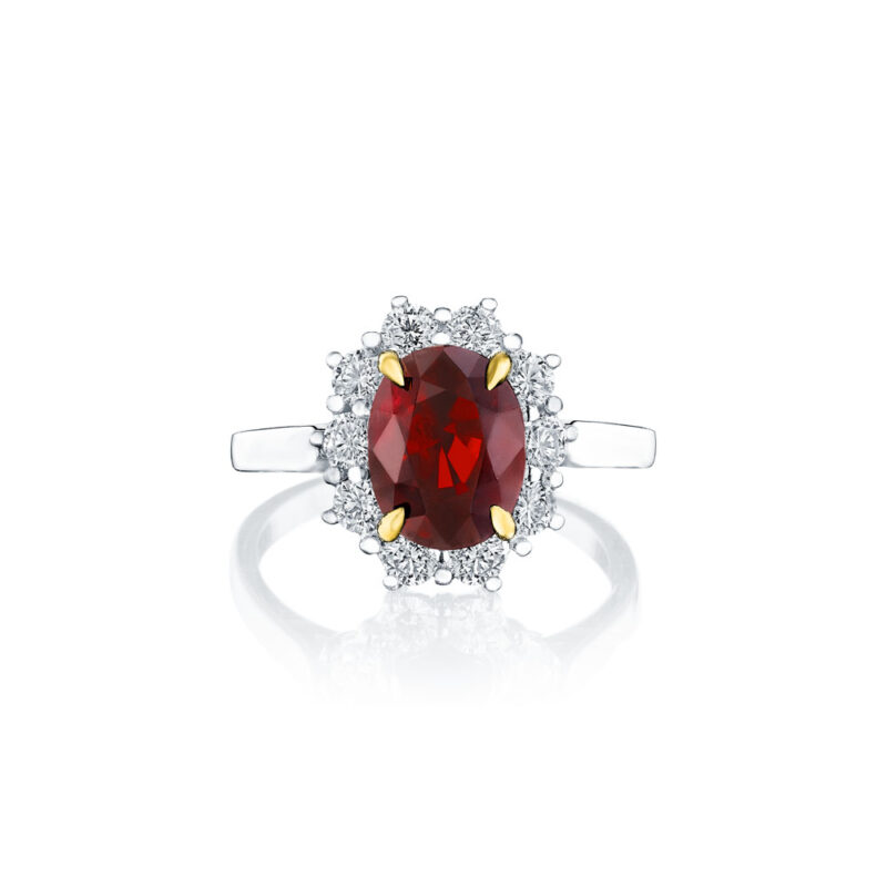 Oval Ruby & Round Diamond Halo Ring