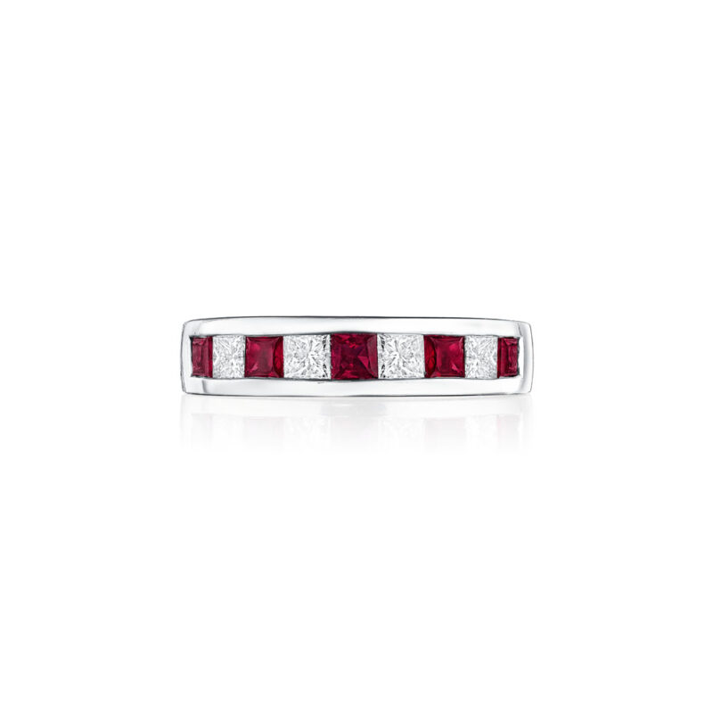 Princess Cut Ruby & Diamond Channel Set Band