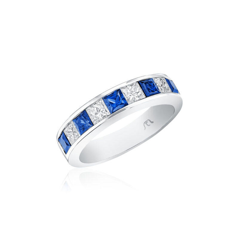 Princess Cut Sapphire & Diamond Channel Set Band