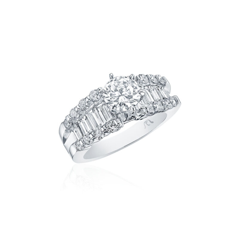 Baguette & Round Triple Row Diamond Ring