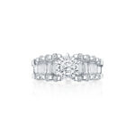 Baguette & Round Triple Row Diamond Ring