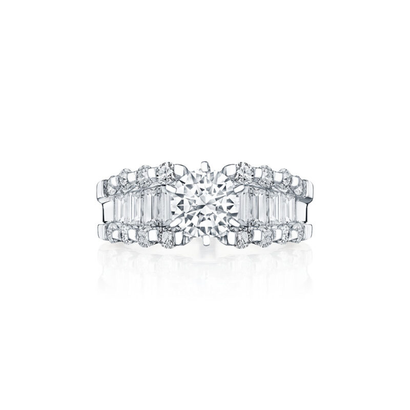Baguette & Round Triple Row Diamond Ring