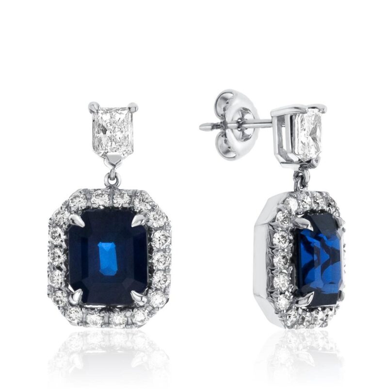 9.48ct Emerald Cut Sapphire & Diamond Earrings