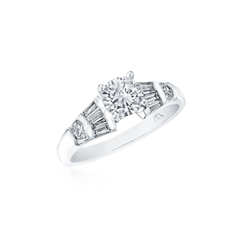 Baguette & Round Diamond Engagement Ring