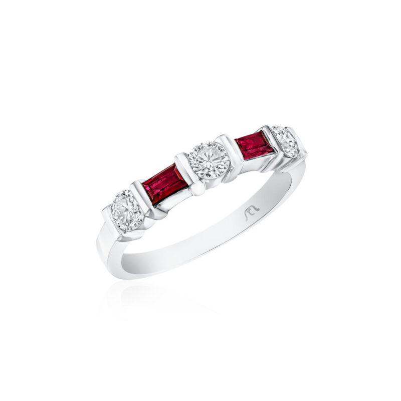 Round Diamond & Baguette Ruby Band