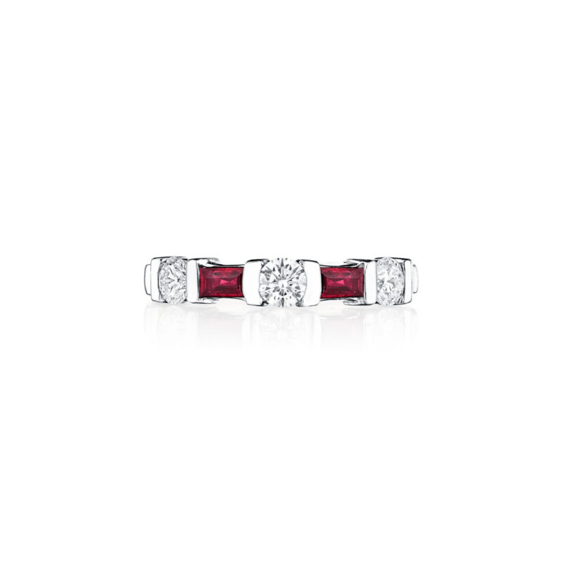 Round Diamond & Baguette Ruby Band