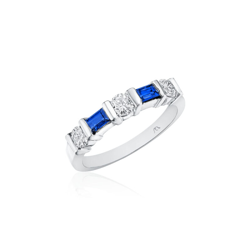 Round Diamond & Baguette Sapphire Band