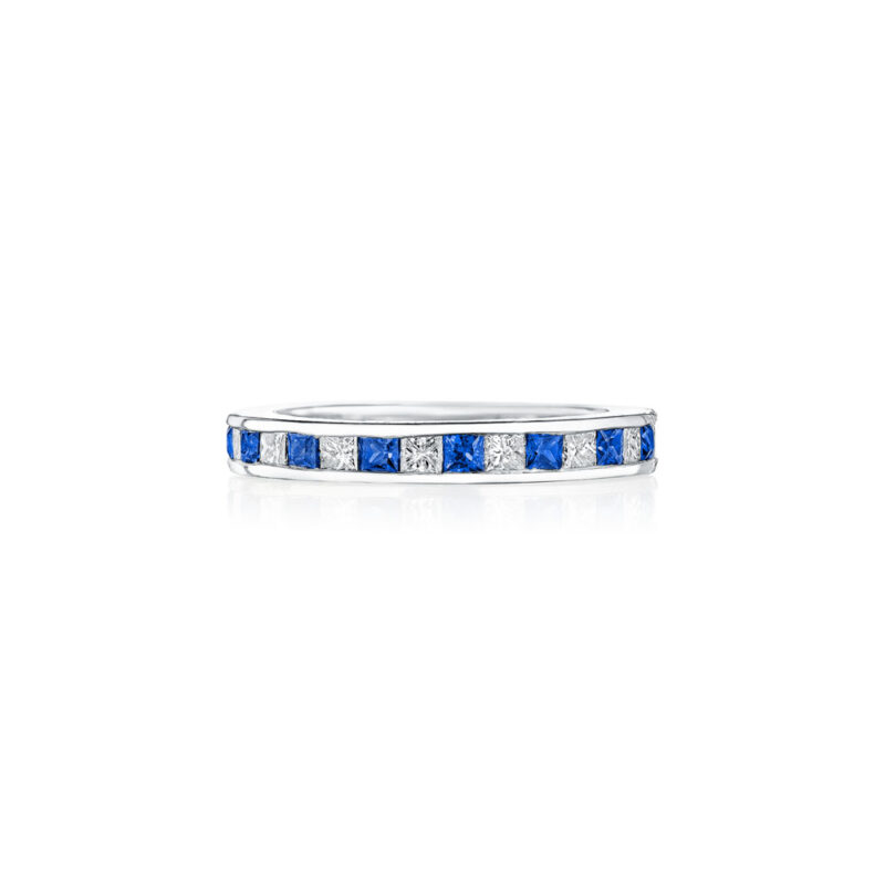 Princess Cut Sapphire & Diamond Channel Set Eternity Band