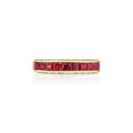 Princess Cut Ruby & Round Diamond 3 Sided Band