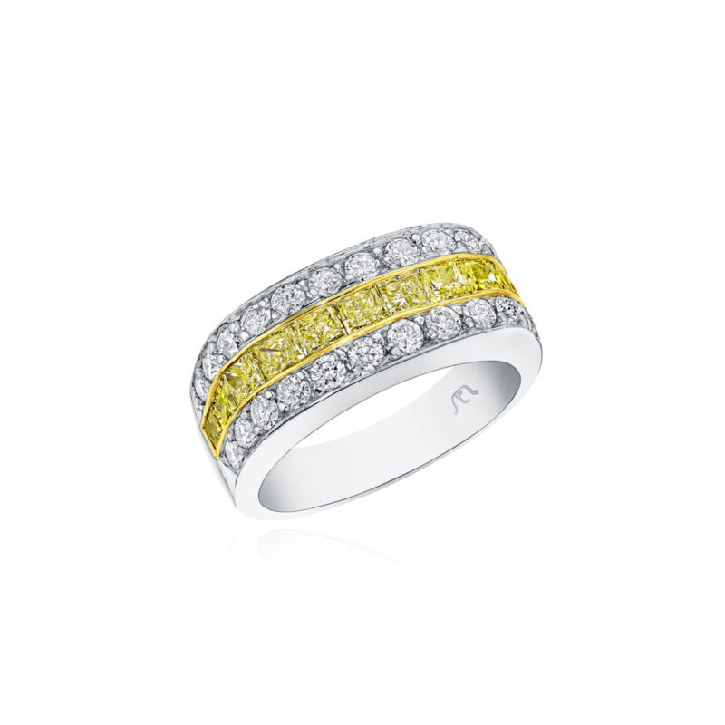 Princess & Round Fancy Yellow Diamond Band
