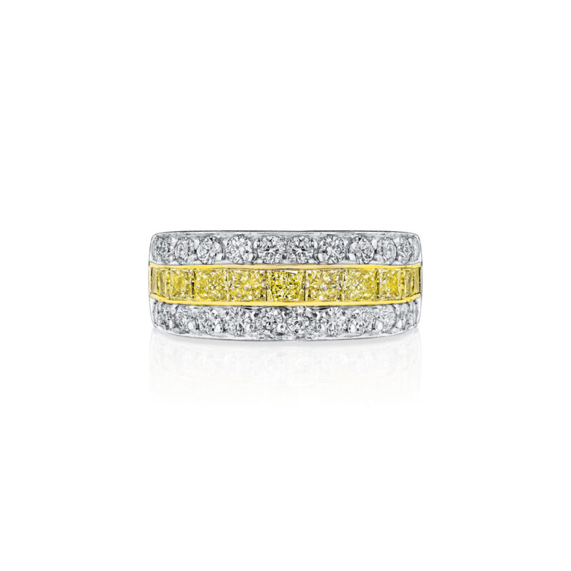 Princess & Round Fancy Yellow Diamond Band