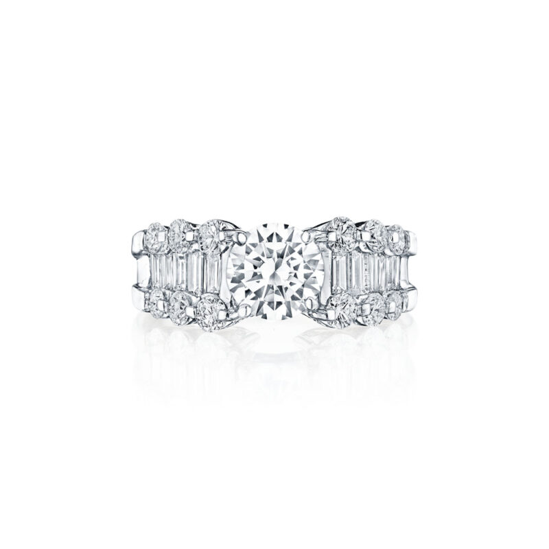 Baguette & Round Triple Row Diamond Ring
