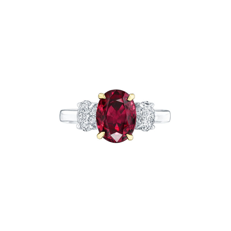 HM#7001 - Oval Ruby & Diamond 3 Stone Ring
