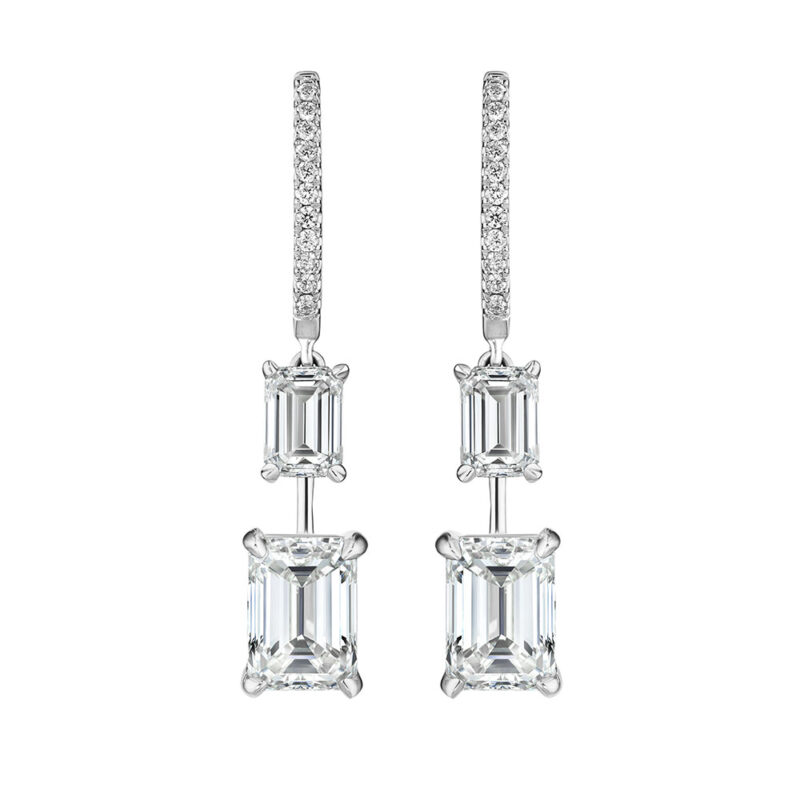 Emerald Cut & Round Diamond Earrings