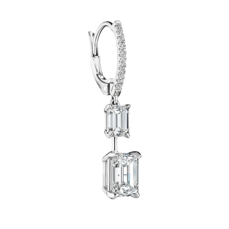 Emerald Cut & Round Diamond Earrings