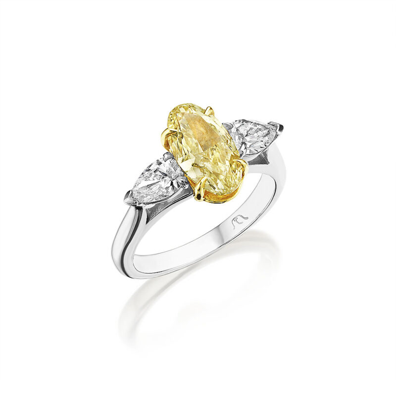 Fancy Yellow Oval & Pear Shape Diamond Ring