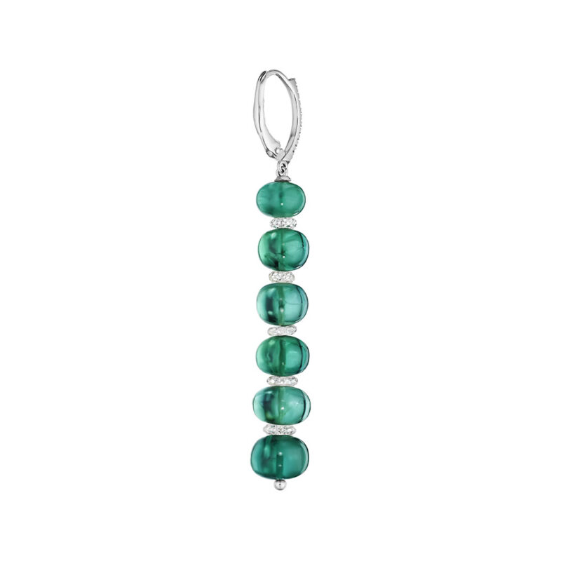 42.67ct Green Emerald Bead & Diamond Drop Earrings
