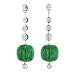 Carved Cabochon Emerald & Diamond Earrings