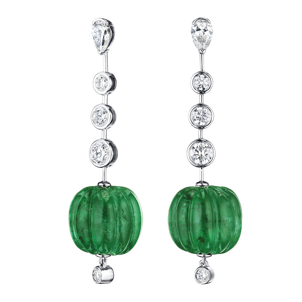 Carved Cabochon Emerald & Diamond Earrings – SES Creations