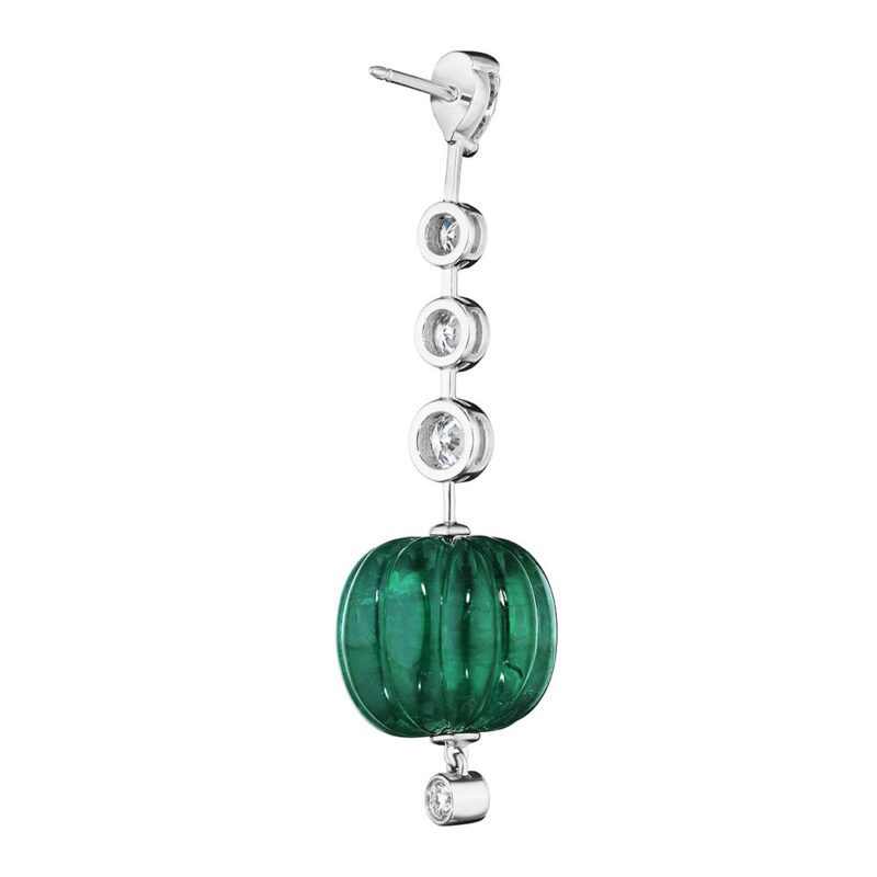 Carved Cabochon Emerald & Diamond Earrings