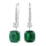 Cushion Cut Emerald & Diamond Earrings