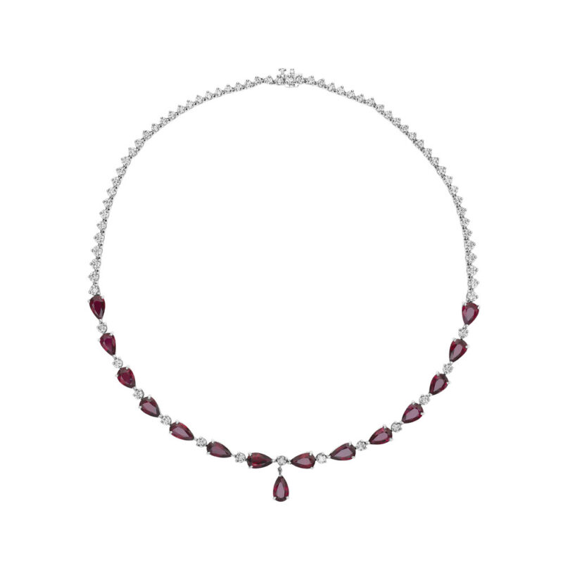 Pear Shape Ruby & Round Diamond Necklace
