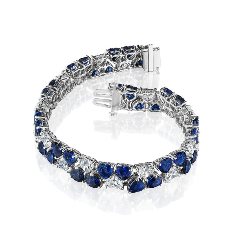 32.66ct Heart Shape Sapphire & Diamond Bracelet