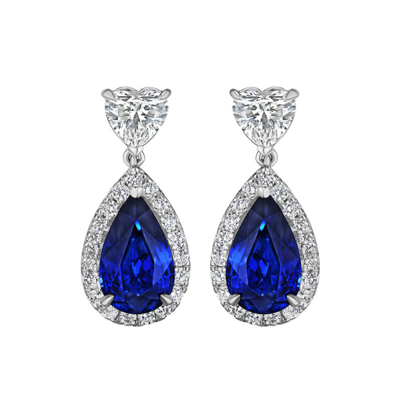 9.18ct Pear Shape Sapphire & Heart Shape Diamond Earrings
