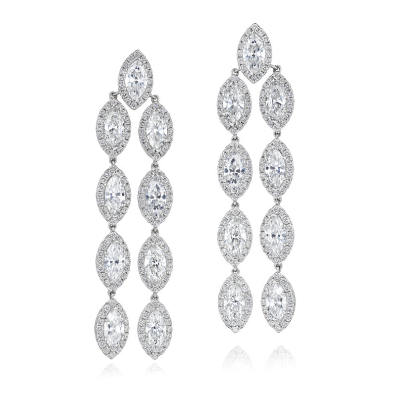 Marquise & Round Diamond Halo Earrings