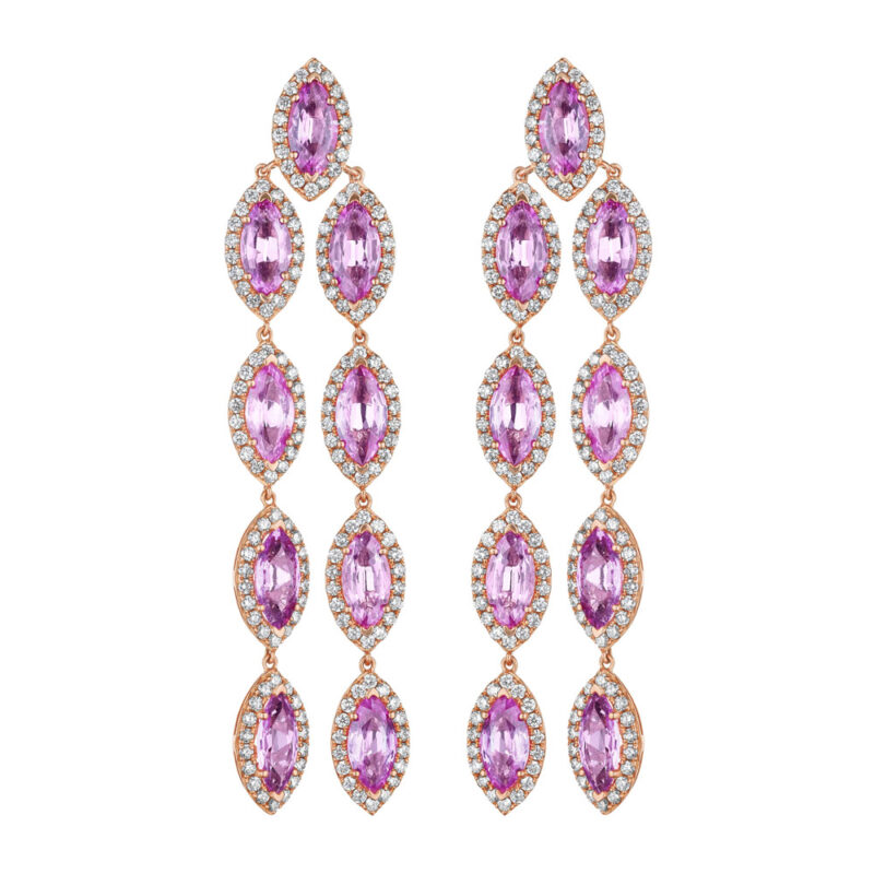 Sapphire Marquise & Round Diamond Halo Earrings