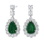 Pear Shape Cabochon Emerald & Diamond Earrings