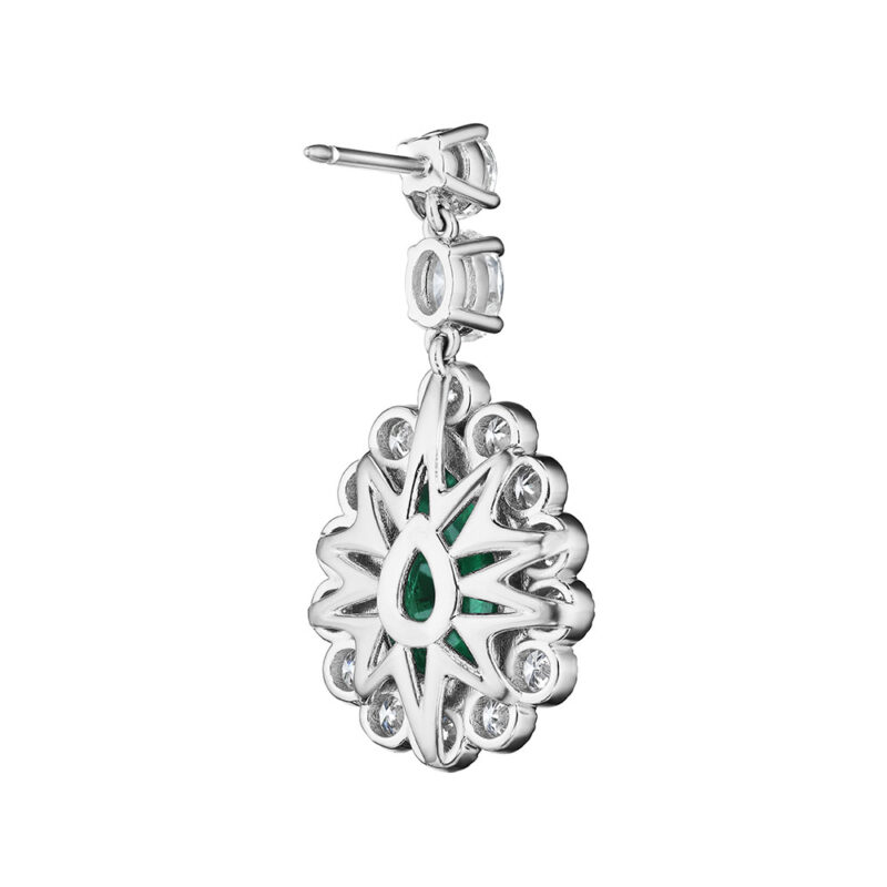 Pear Shape Cabochon Emerald & Diamond Earrings