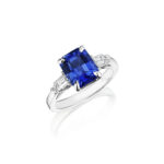 4.88ct Emerald Cut Blue Sapphire & Bullet Cut Diamond Ring