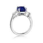 4.88ct Emerald Cut Blue Sapphire & Bullet Cut Diamond Ring