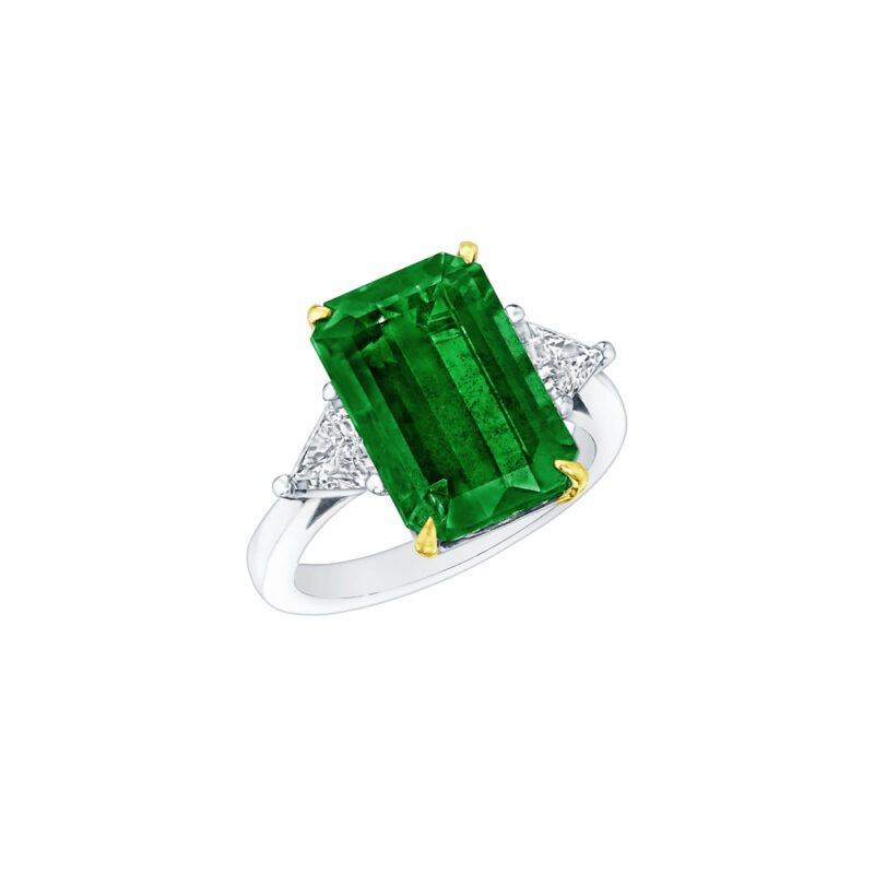 HM#6012 - Emerald Cut Emerald & Trillion Diamond Ring
